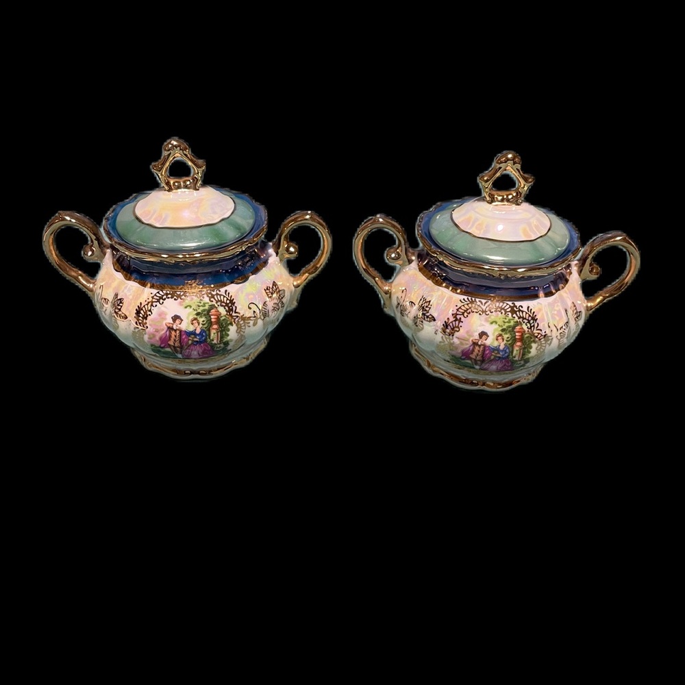 Vtg Royal Japan Porcelain Victorian Iridiscent Lusterware Double Handle Bowls